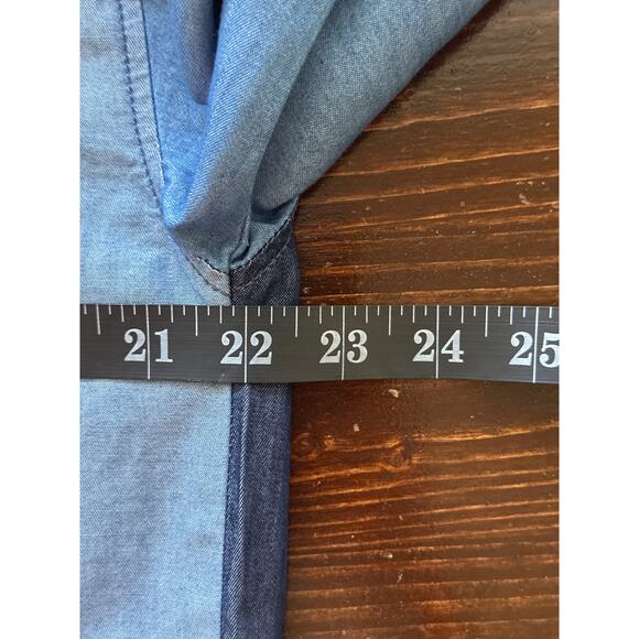 A.N.A. Denim Patchwork Button Up Shirt M Color Blocked Denim on Denim Trend - Picture 11 of 13
